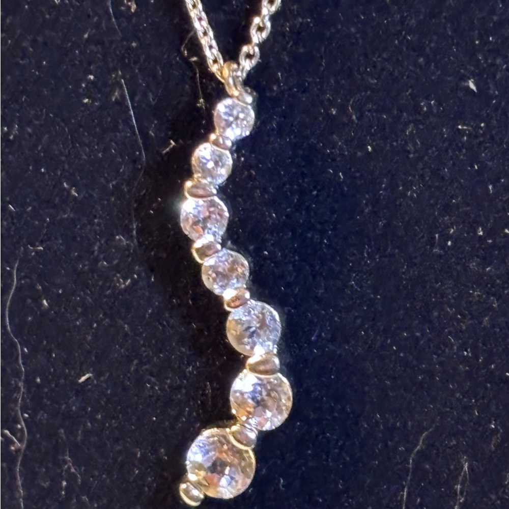 Vintage Sterling and White Sapphire Seven Stone Journey Pendant w/Chain